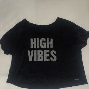ALO Black 'High Vibes' Cropped T-Shirt Size XS (Excellent Used Condition)